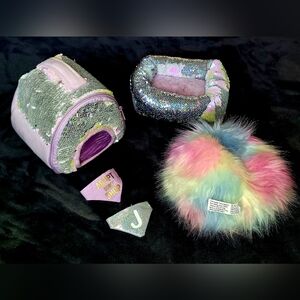 JUSTICE PETS PET SHOP ACCESSORIES LOT, BED, Beanbag, Carrier